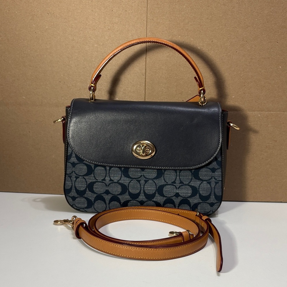 Coach Marlie top handle satchel in denim signature chambray C4921